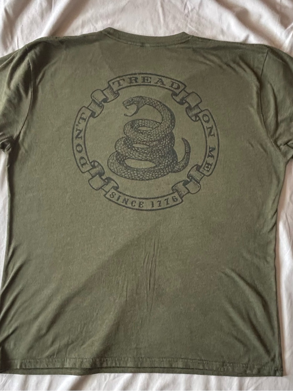 Men’s XL Olive Green Don’t Tread on Me Since 1776 T-Shirt Rattlesnake Graphic